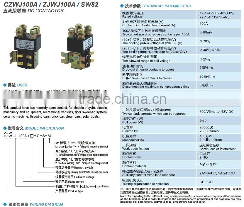 SAYOON DC CONTACTOR CZWJ100A/ZJWJ100A/SW82