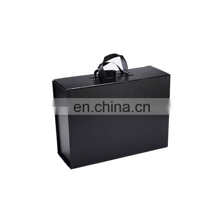Luxury Customized Black Rigid Paper Box Foldable Hand-held Gift Packaging Box with Logo