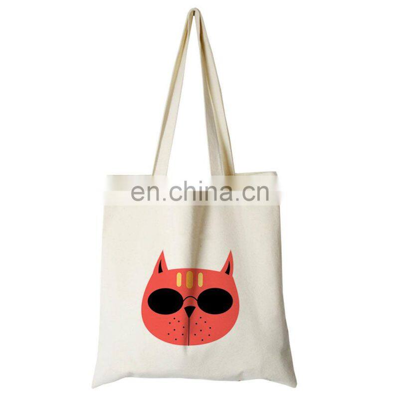 Custom Print White Canvas Tote Cute Cat Women Shopping Handbag