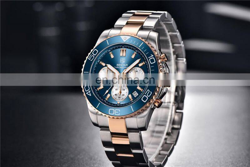 BENYAR S002 Men Quartz Watch Top Luxury Brand Chronograph Waterproof Wristwatches for Man