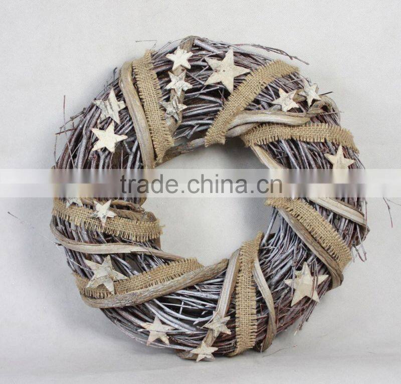New style silver rattan christmas wreath with star decoration