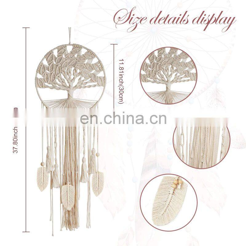 Macrame Wall Hanging Dreamcatcher with Feather Leaf Woven Boho Home Decor Nursery Hippie Tree of Life Large Dream Catcher