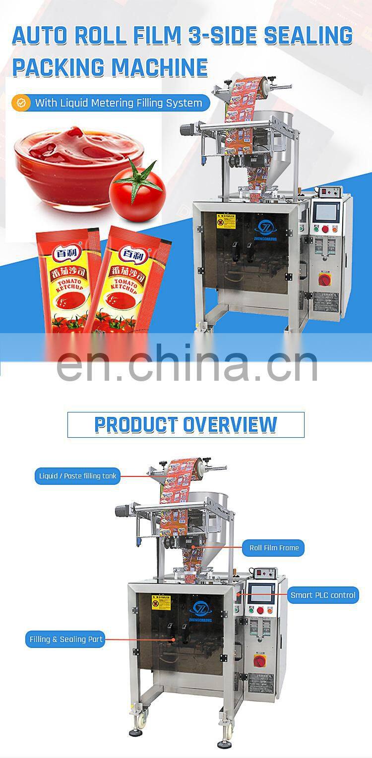 3 Side Sealing Ketchup Sachet Tomato Sauce Honey Packaging Machines Automatic Liquid Packing Machine