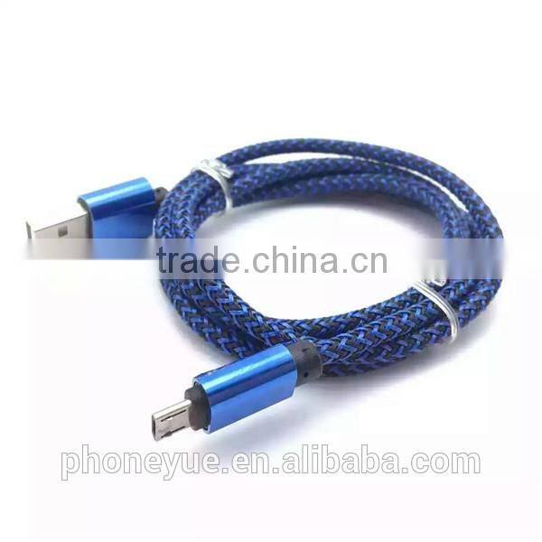 metal alloy super flexible nylon braided micro usb data cable for tablet pc