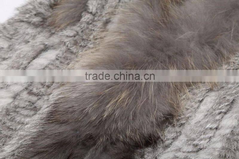 QD663 New Fashion Handknitted Rabbit & Raccoon Vest With Cap 2016