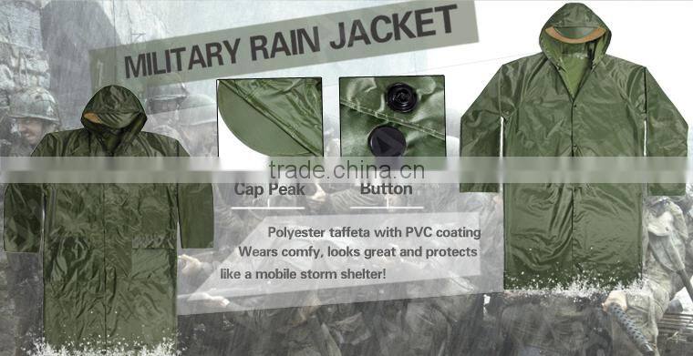 Outdoor Olive Green Military Raincoat Police Rain Poncho With Tents Purpose