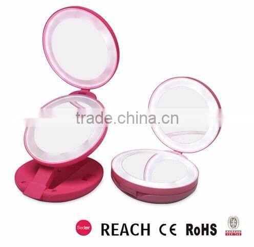 Hot Sale Dual sides folding LED 1x & 10X Magnification Mirror Cosmetic Travel LED Light Magnifying Mirror