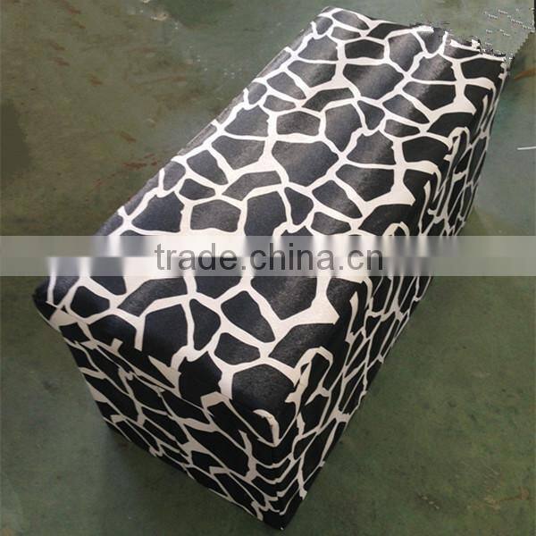 multifunctional cow pattern PVC leather indoor long wooden storage folding bench