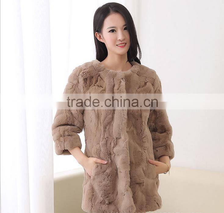 Lady's Rex Rabbit Jacket / Sex White Real Rex Rabbit Fur Coat