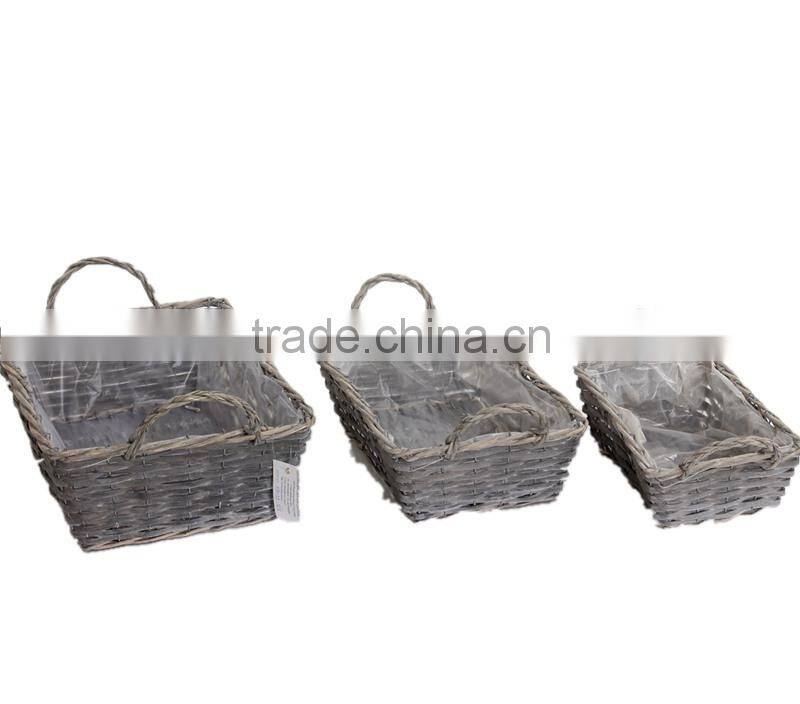 3pcs square garden flower basket with plasitc liner