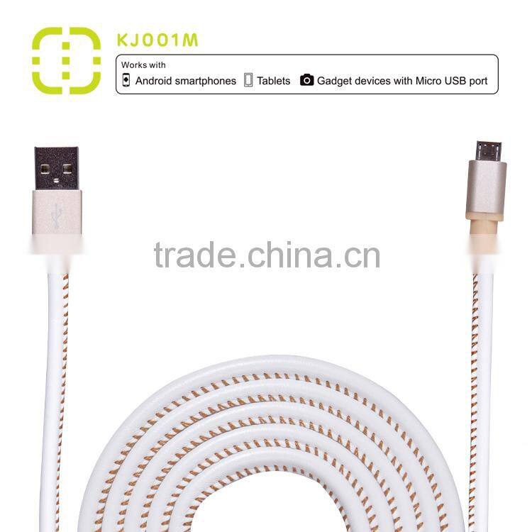 walnut Micro leather charging cable with metal housing