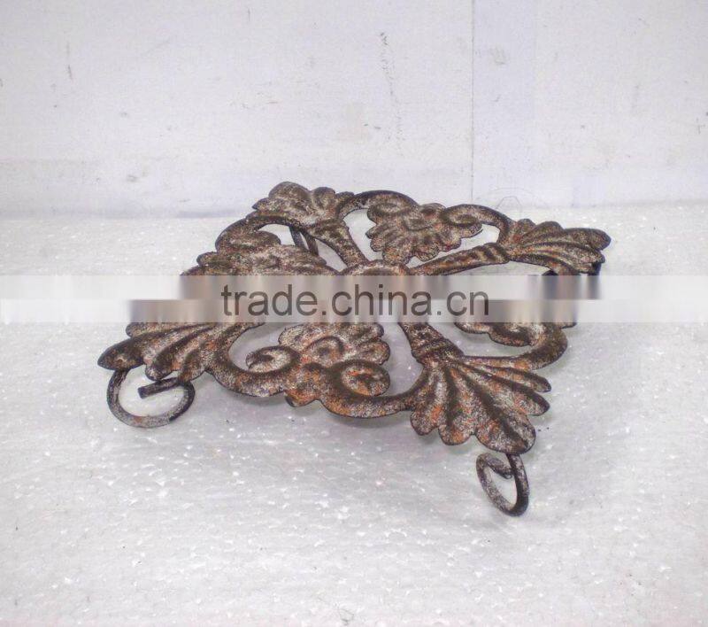 Square Flower Metal Coaster w/Antique Rustic Finish