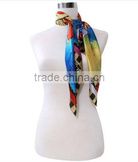 Fashion Printed Silk Square Foulard or Print Silk Scarf