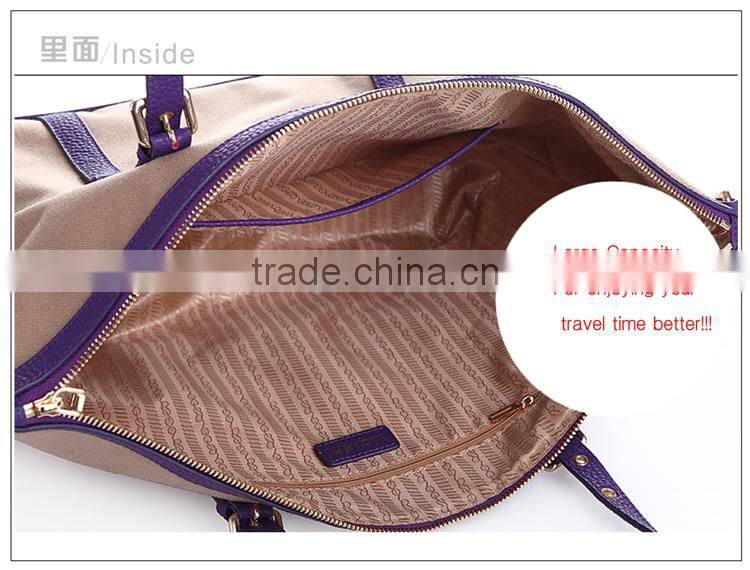 elegant ladies canvas handbag genuine cow leather canvas