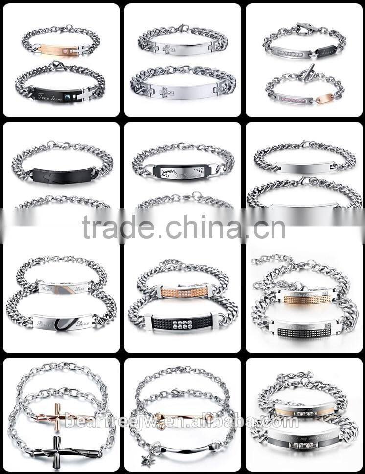Fashion Accessories Energy Stainless Steel Magnetic Couples Lovers Bracelets with Cubic Zirconia Inlaid
