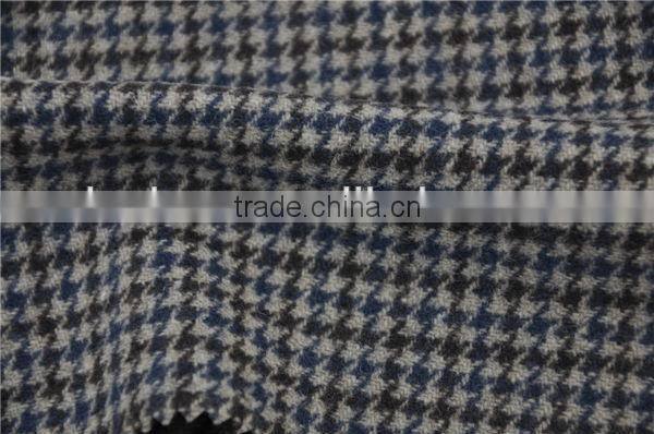Hot sell high quality brown wool viscos blend polyester dog tooth woolen coat fabric
