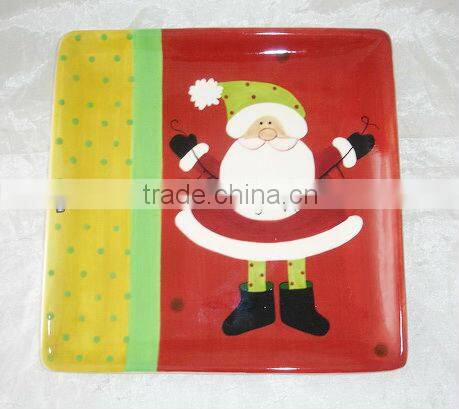 Christmas plate,square santa plate, dolomite santa plate