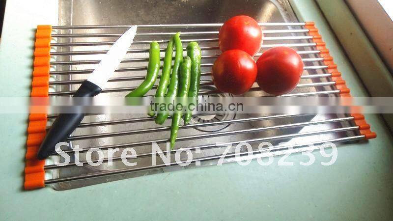 Wholesale Reusable Kitchen Stainless steel silicone rolling sink rack