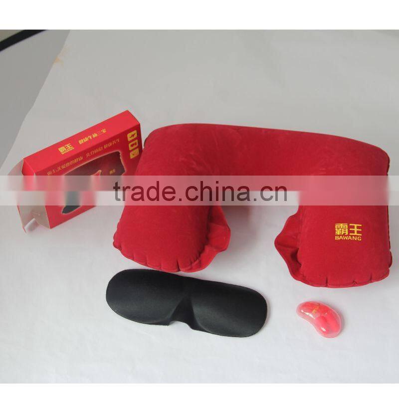 travel pillow set comes with cotton u-shaped pillow,eye mask,packing pouch in blue