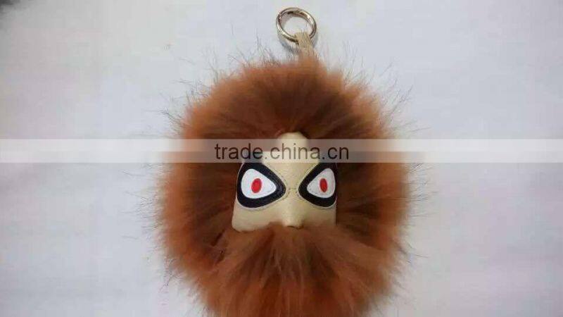 Hot fashion raccoon fur accessories monster fur keychain leather keychain fur pompoms