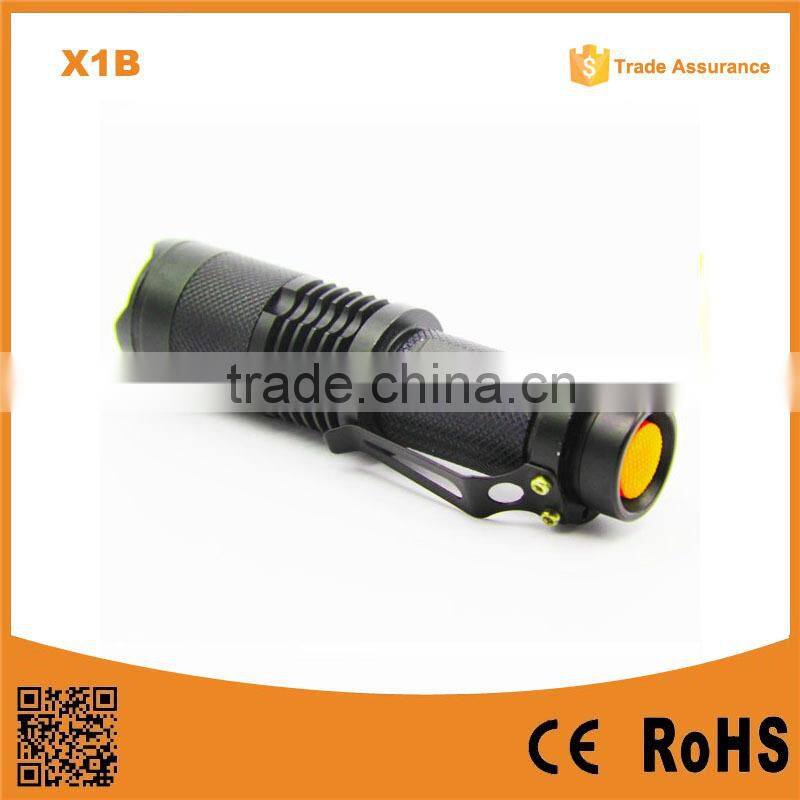 X1B 18650 battery XML T6 10w zoom led rechargeable tactical flashlight/Black cheap mini flashlight