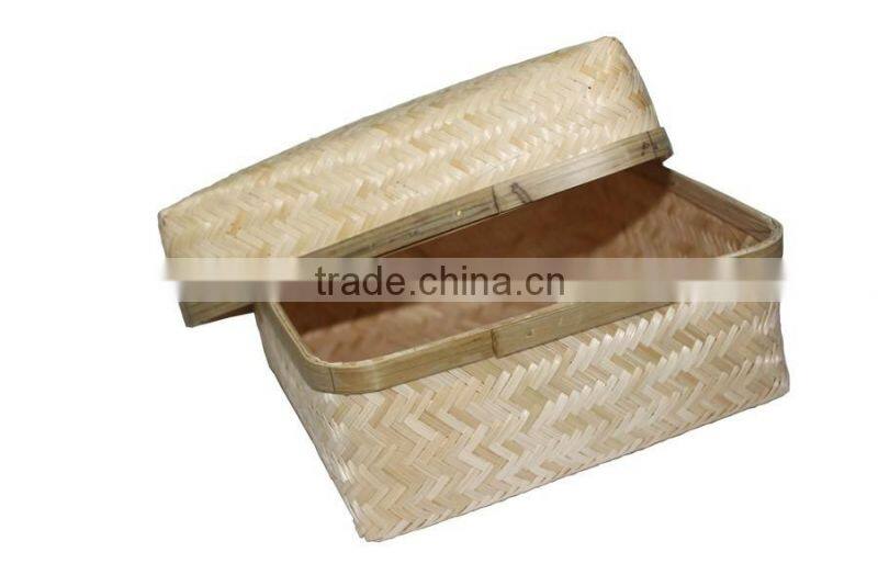 New design rectangular woven bamboo gift basket with cane