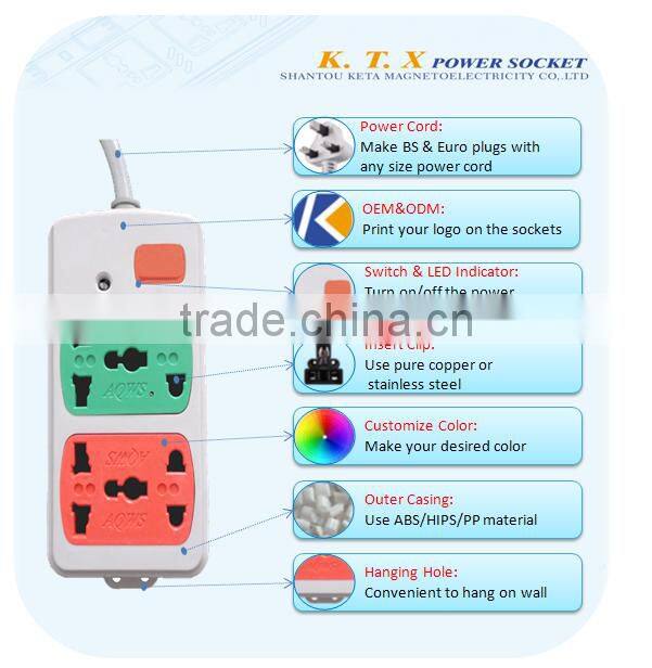 4 Gang Movable Universal Electric Power Extension Socket With Plug