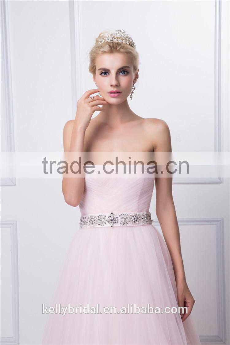 Hotsale A-line sweetheart neckline design used organza fabric with a beautiful sash bridal/bridalmaid dress