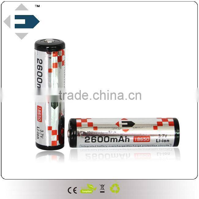 Newest design EFAN 18650 2600MAH with PCB rechargeable li-ion battery