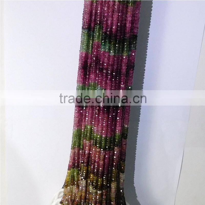Natural Multi Tourmaline Roundel Faceted Beads Lines