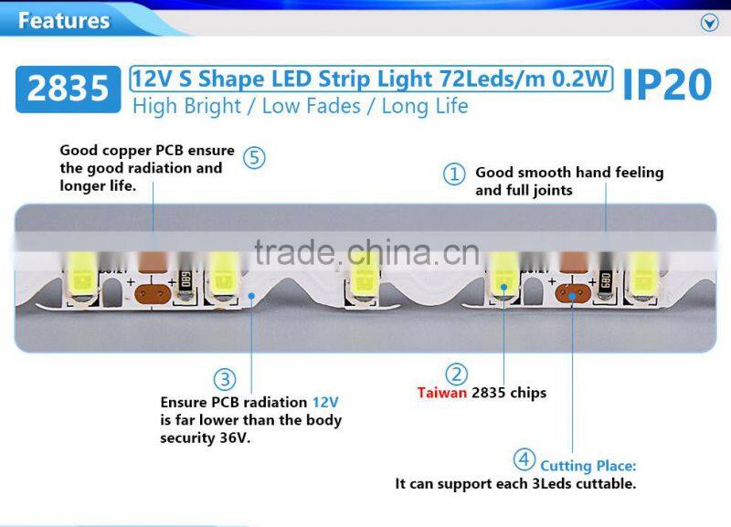 12v non-waterproof IP20 led flexible strip light 72 leds/m