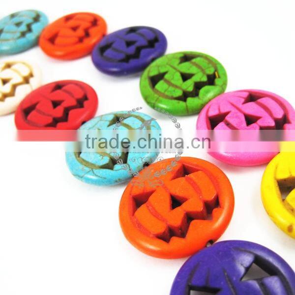1 string 15inch 25mm vintage mix color dyeing turquoise large round pumpkin face unique Halloween beads 3010004