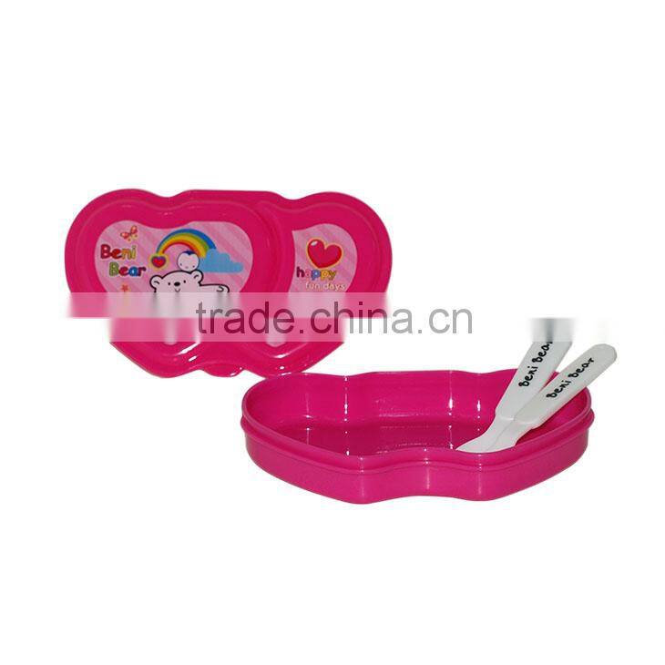 Double-heart Plastic Lunch Box with fork and spoon