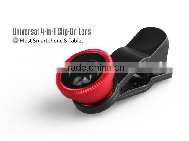 Portable 0.65X Wide-angle Lens+Fisheye+Macro+CPL 4-in-1 Camera Lens Set For Mobilephones Tablets Notebook