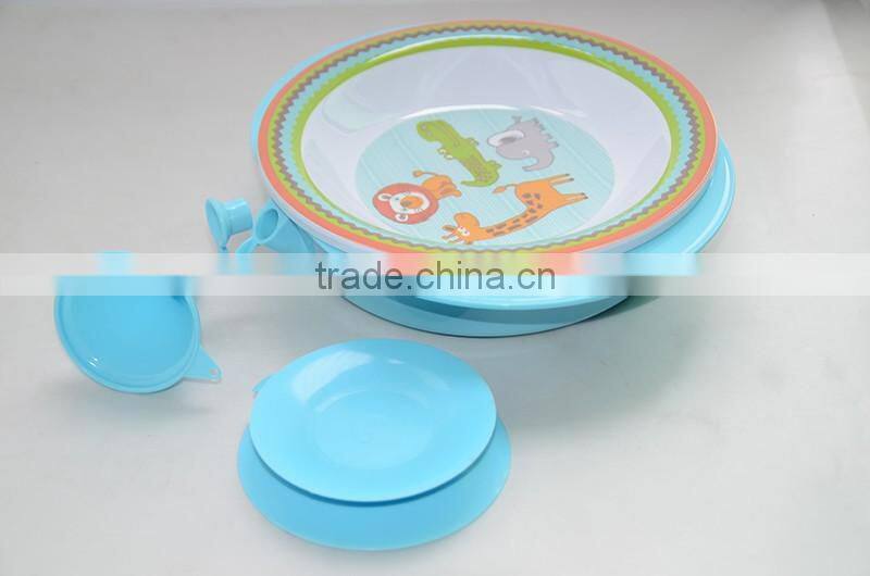 Blue color 100% melamine plate with pp underpan, Water flooding warmming baby bowl, meal prep containers