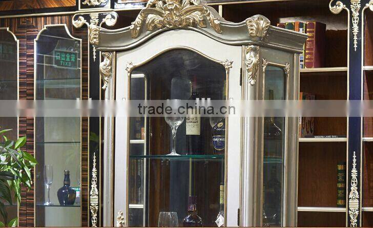 European Style Living Room Furniture Wine Cabinet, Elegant Wood Carved Showcase, Glass Door Storage Cabinet (BF01-ML040)