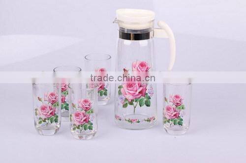 Wholesale glass 7pcs water set with heat transfer printing