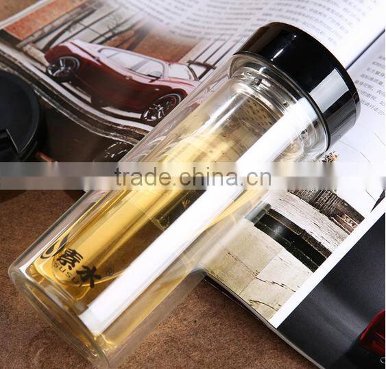 Top quality double wall mineral fruit infuser glass water bottle