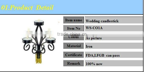 Romantic novelty design fashion black metal wine bottle candelabra/best seller wedding candlestick/ economic candle holder