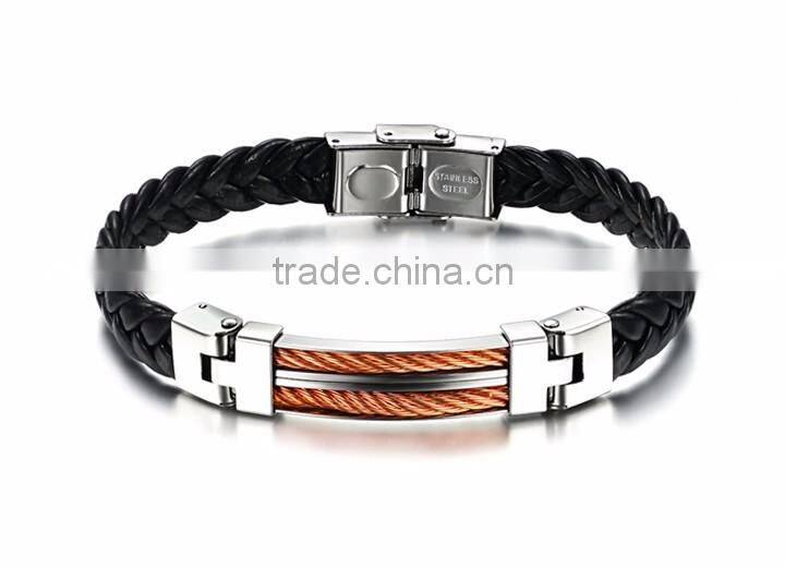 Jewelry Handmade PU Braided Leather Handcuff Charm Bracelet For Men