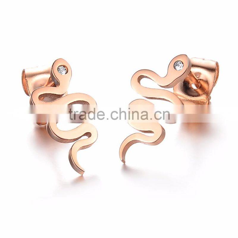 Latest Design Fashion Stainless Steel Snake Animal Stud Earring for Women Girls