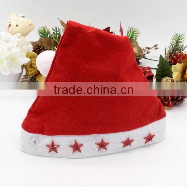 China suppliers custom design red polyester Santa Claus cap wool felted christmas hat with light for babies first merry Xmas