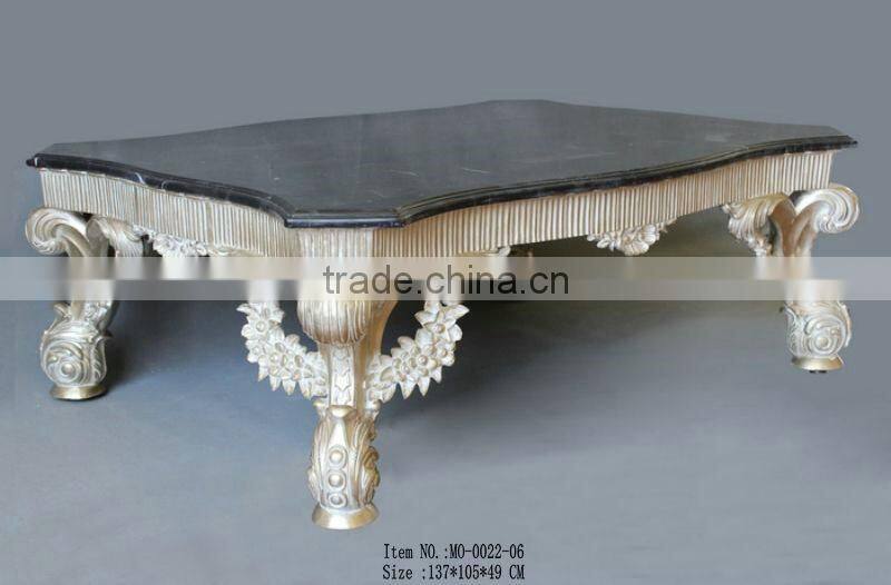 Champagne gold coffee table with marble top, French furniture