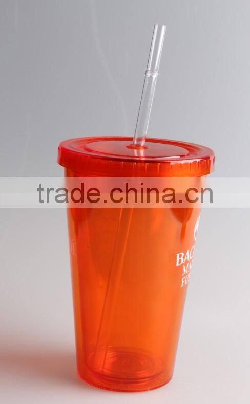 RED Double wall 16oz plastic tumbler with lid and straw