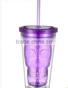 16oz colorful Skull plastic double wall tumbler with lid and straw