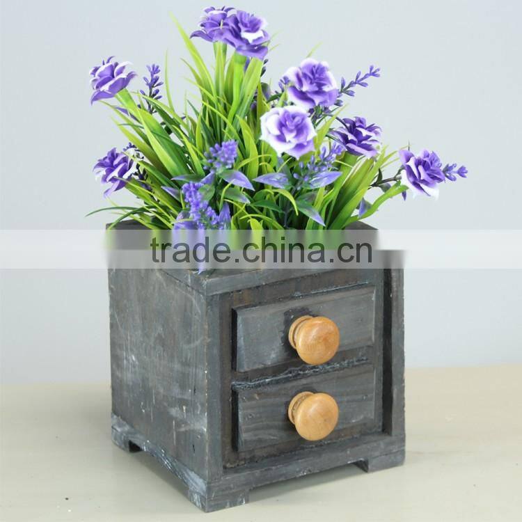 Mini Vintage Wood Garden Flower Planter Succulent Plants Desktop Storage Pot
