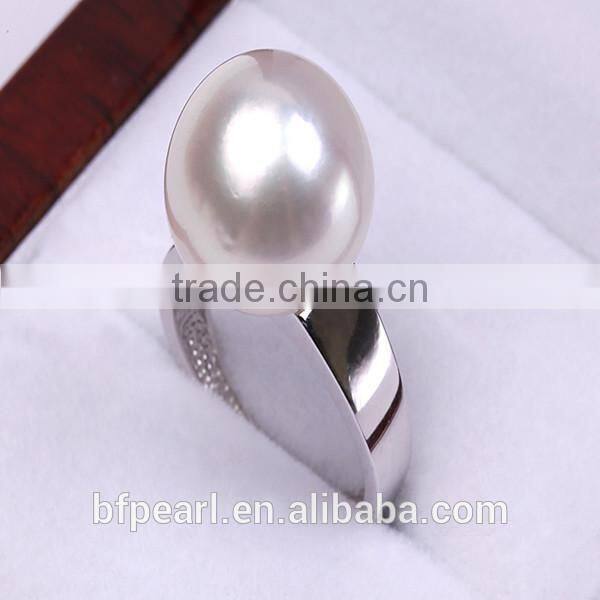 Original AAA 14mm Shiny White South Sea Pearl Ring In 14k Gold Purity
