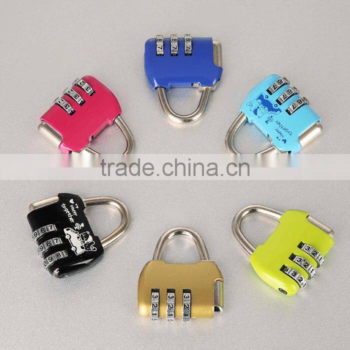 Colored 3 digit zinc alloy travel decoration small padlock