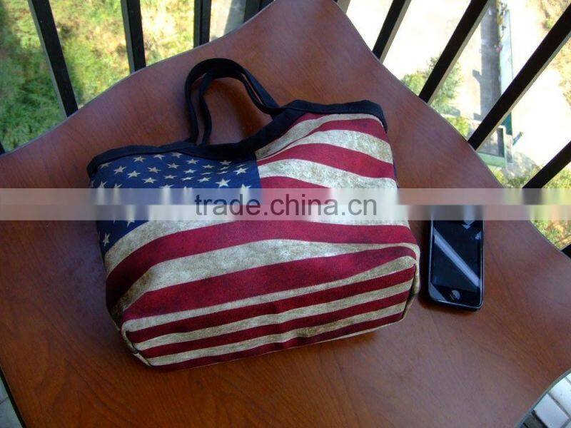 2015 Hot sale fashion calico cotton shopping tote bags with inner pocket and button closure