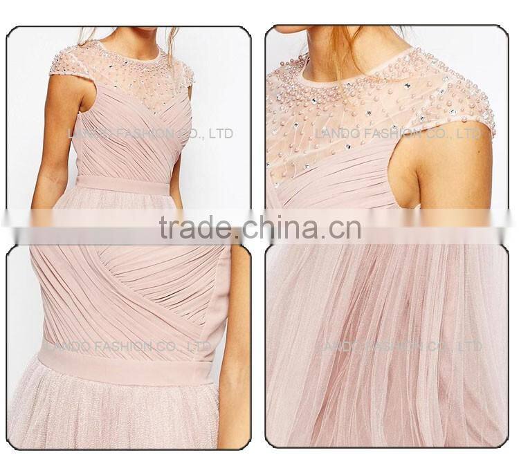 New fashion model wedding dress bridal gown 2016 mermaid wedding dress with crystal bead in neckline